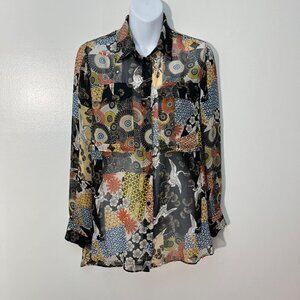 Desigual‎ Womens XS Multicolor Long Sleeve Button-Up Sheer Shirt